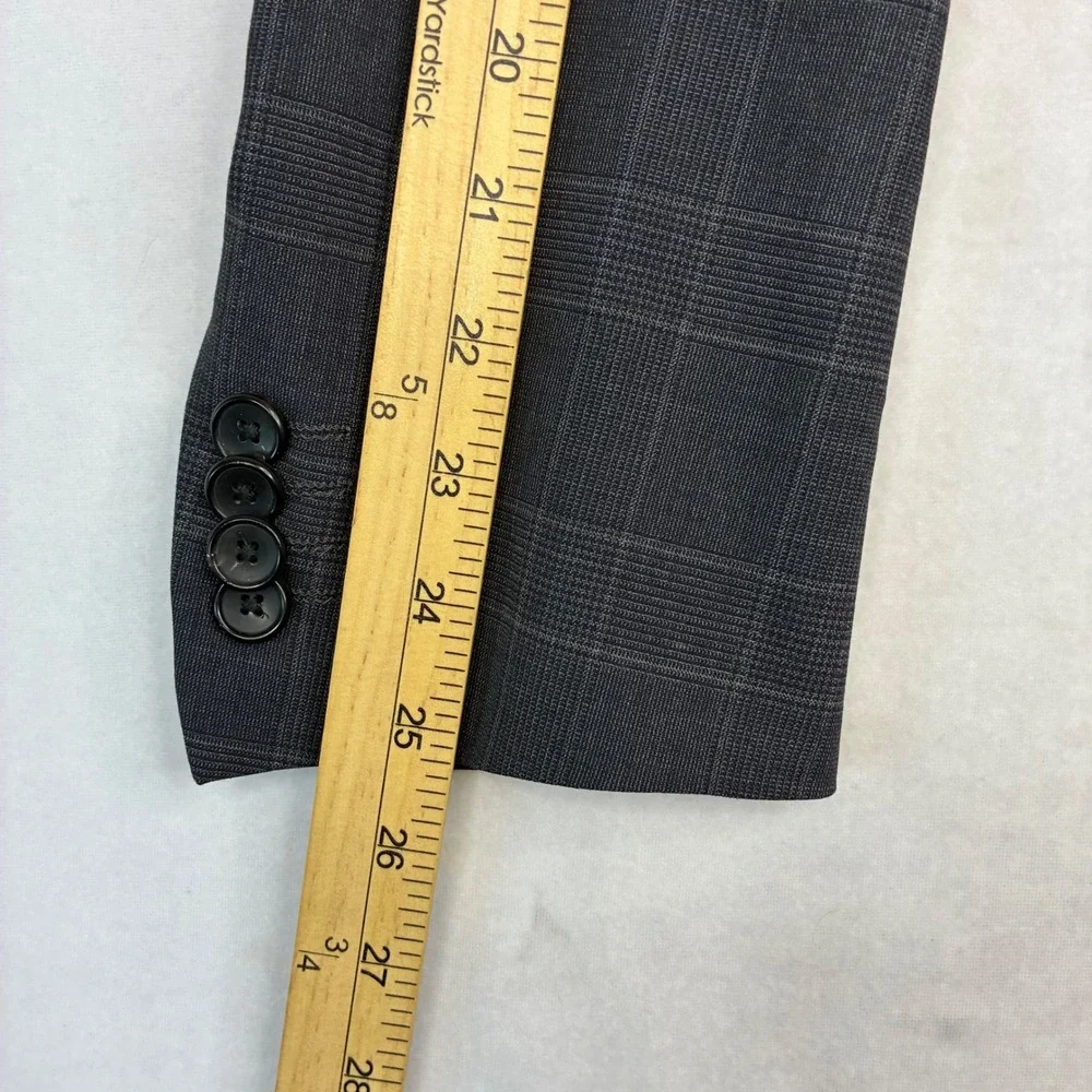Theory Wellar HC Cobourg Blazer Mens 38R Grey Glen Plaid Wool Stretch Sport Coat